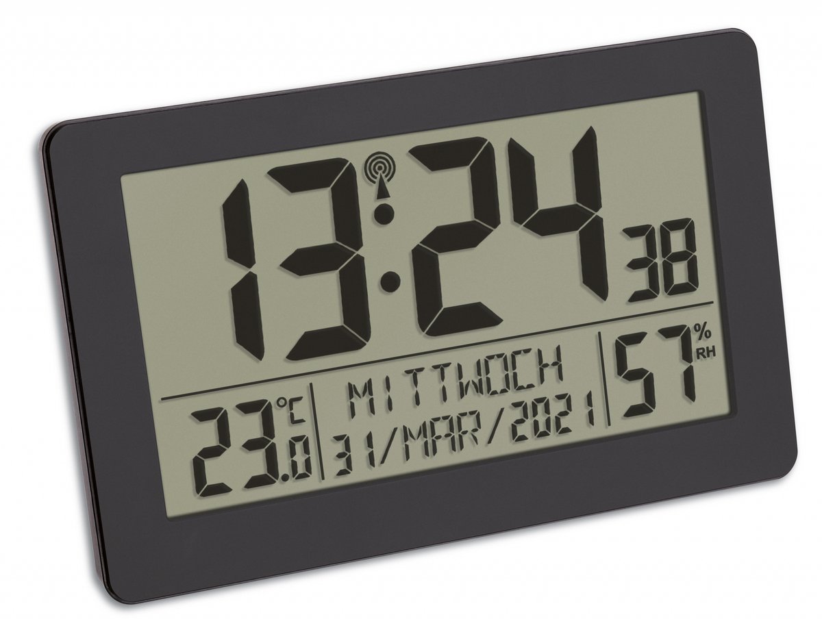 TFA Dostmann 60.2557.01 DCF Radioklocka 20.6 cm x 3 cm x 13 cm Svart Stor display