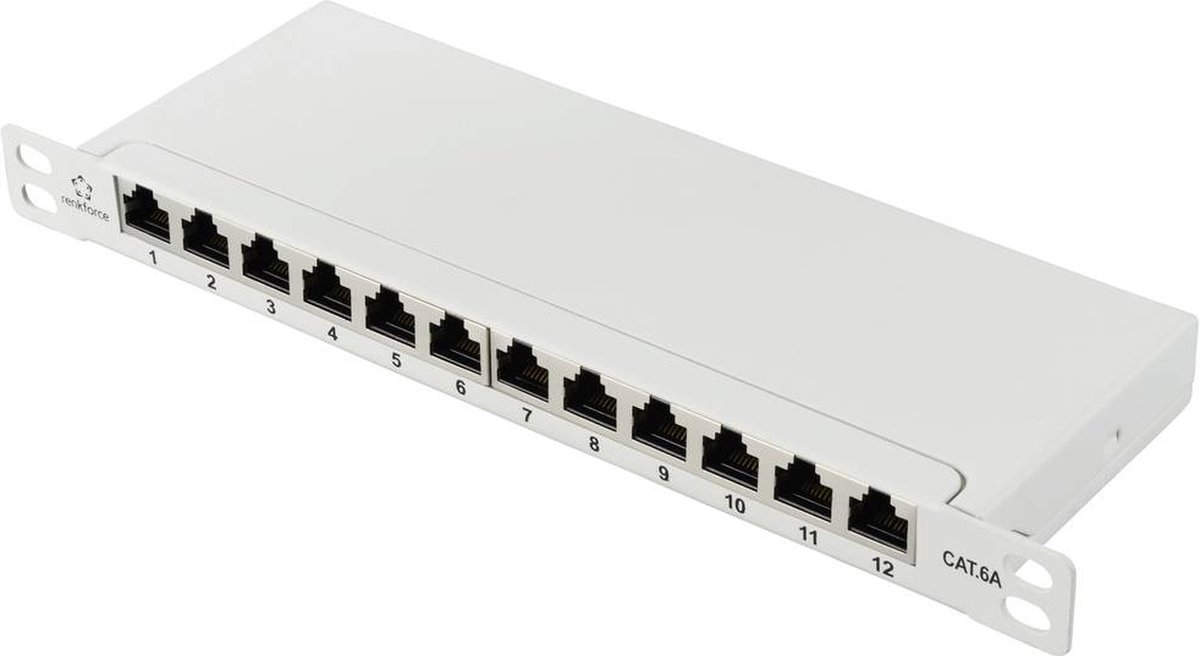 Renkforce RF-4996628 16 + 4 Port Patchpanel 254 mm (10) CAT 6A 0.5 U Grå Bestyckad