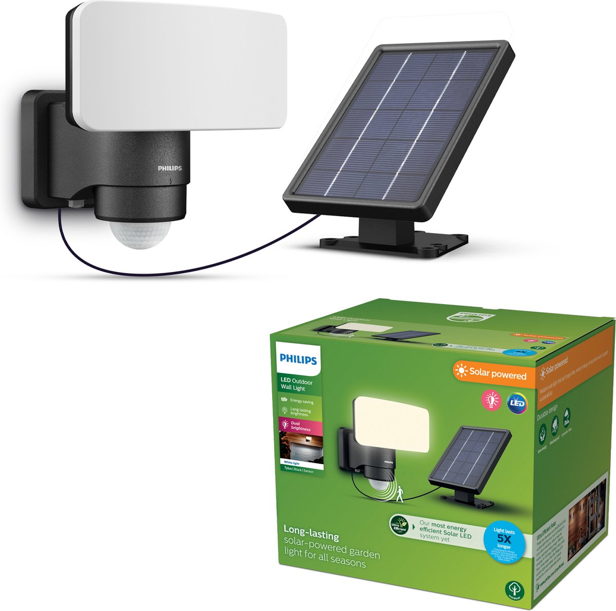 Philips LED Tylus 929004632301 Solcells-utomhusväggbelysning med rörelsedetektor LED 6 W Svart