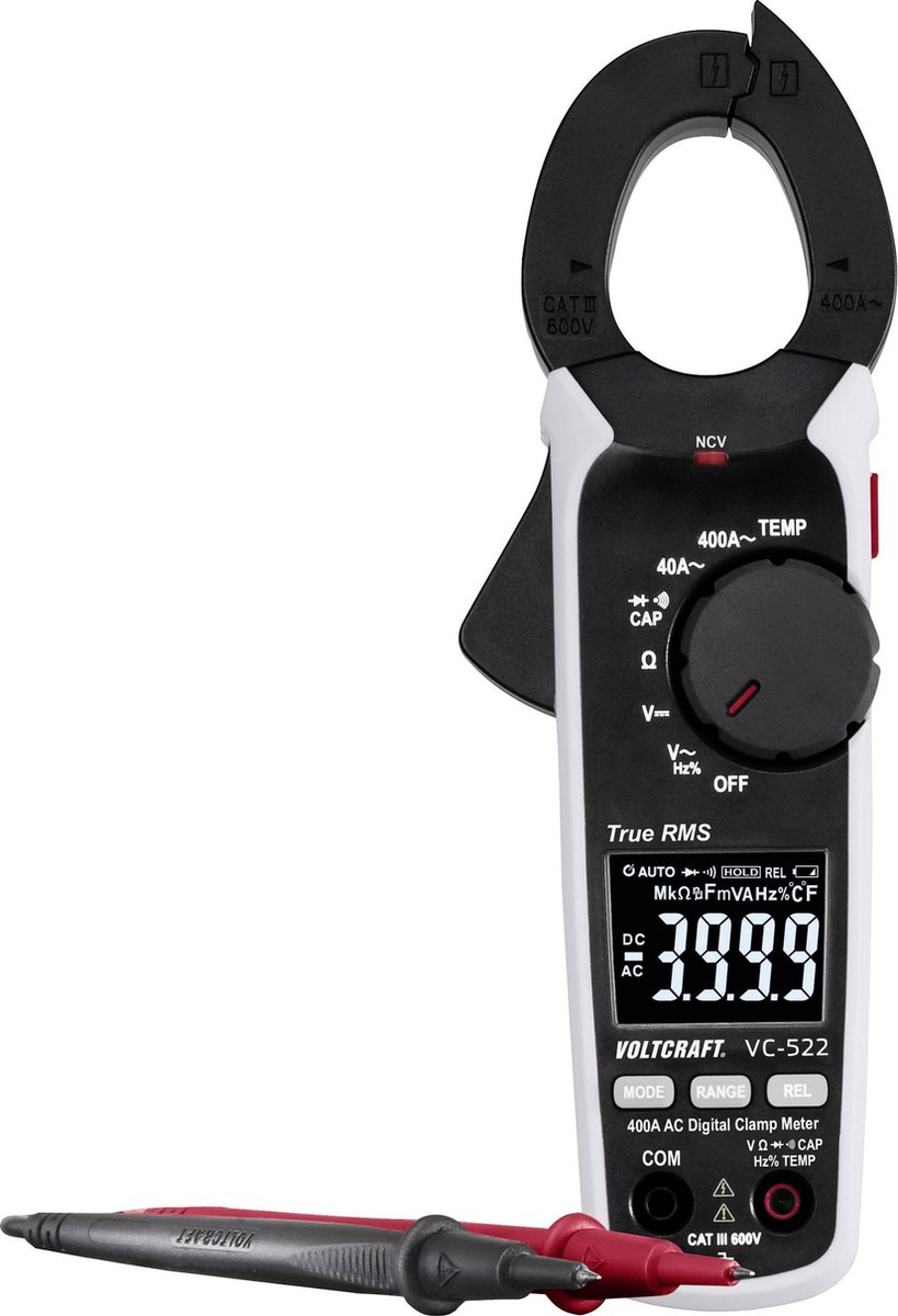 VOLTCRAFT VC-8466755 Strömtång digital CAT III 600 V Display (Beräkningar): 4000