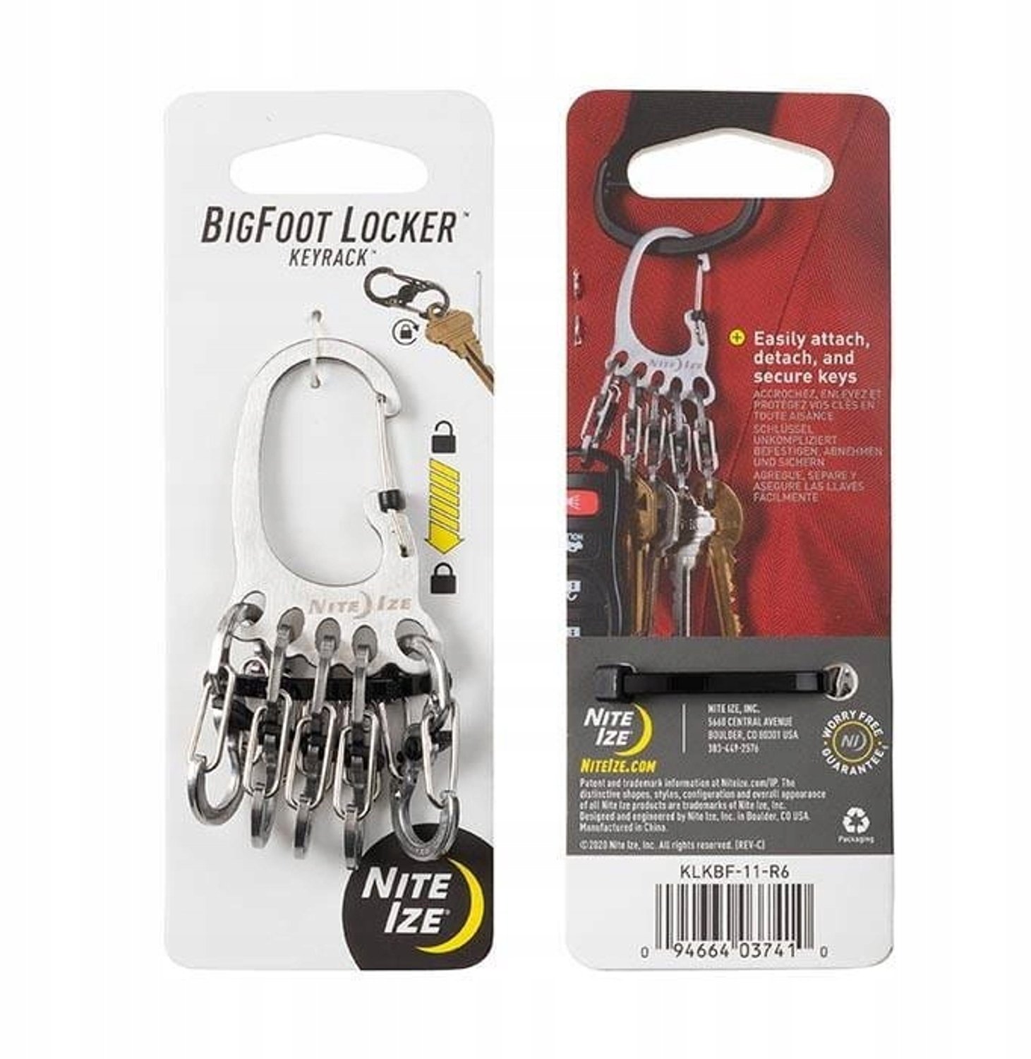 NITE Ize Nyckelkarbinhake KLKBF-11-R6 BigFoot Locker KeyRack Rostfritt stål 1 st