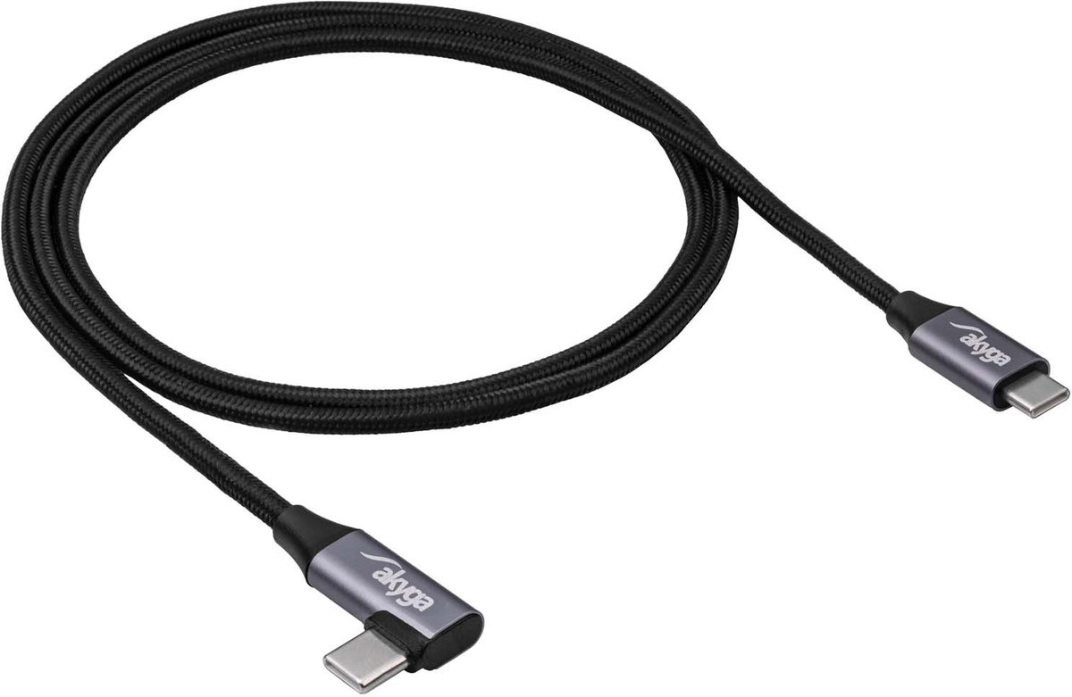 Akyga USB-kabel USB 2.0 USB-C®-kontakt, USB-C®-kontakt 1.00 m Svart Flätad skärmning AK-USB-54