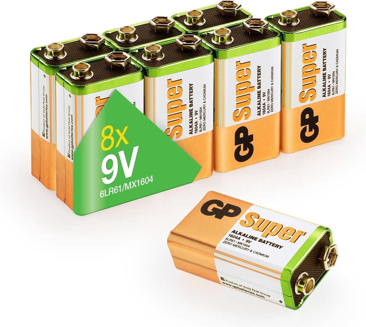 GP Super Batteri 9 V Alkaliskt 9 V 8 st