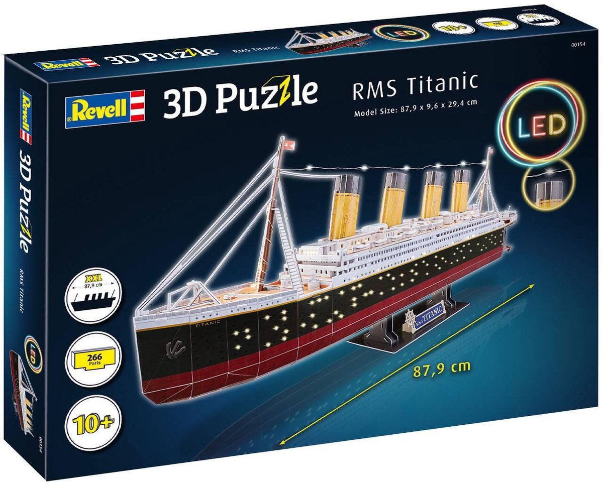 Revell 00154 RV 3D-Puzzle RMS Titanic - LED Edition Pusseldelar: 266