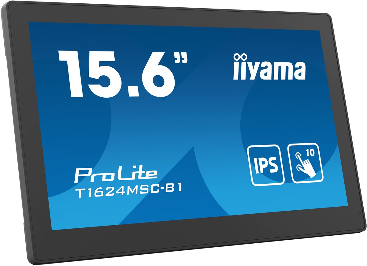 Iiyama ProLite T1624MSC-B1 Touchscreen EEK: E (A - G) 39.6 cm (15.6 tum) 1920 x 1080 pixel 16:9 25 ms HDMI, Audio Line Out, USB 2.0 IPS LCD