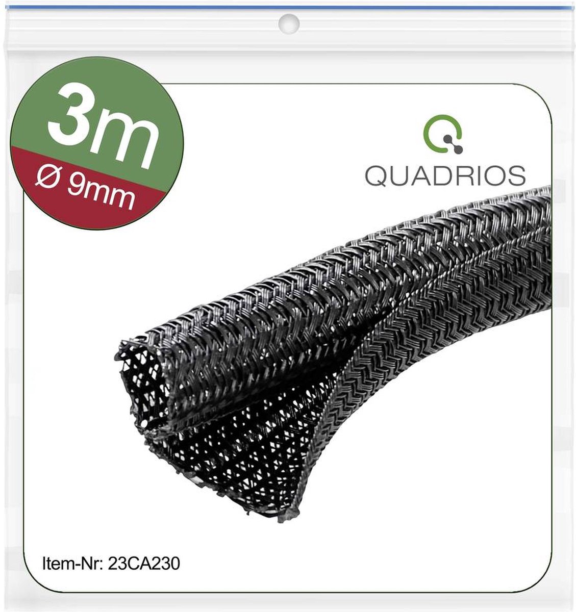 Quadrios 23CA230 23CA230 Flätad slang Svart Polyester 9 till 10 mm 3 m