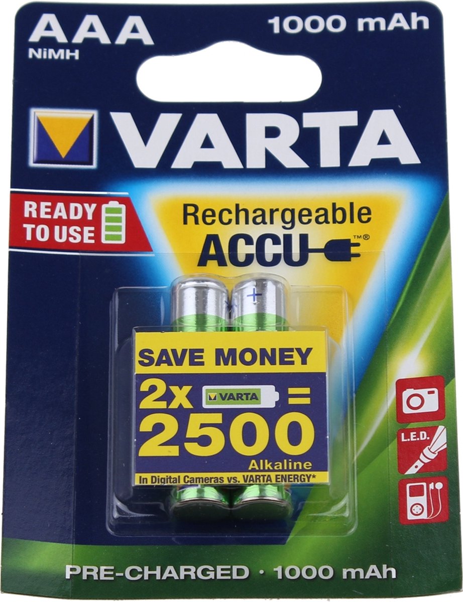 Varta RECH.AC.PowerAAA1000mAh BLI2 Laddbart batteri AAA (R03) NiMH 1000 mAh 1.2 V 2 st