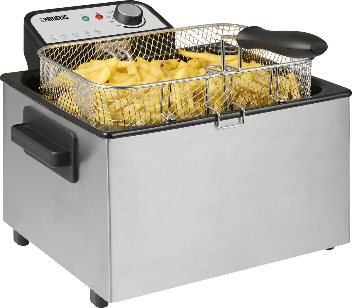 Princess Fritös 5 l 3270 W Non-stick-beläggning, Överhettningsskydd Silver, Svart