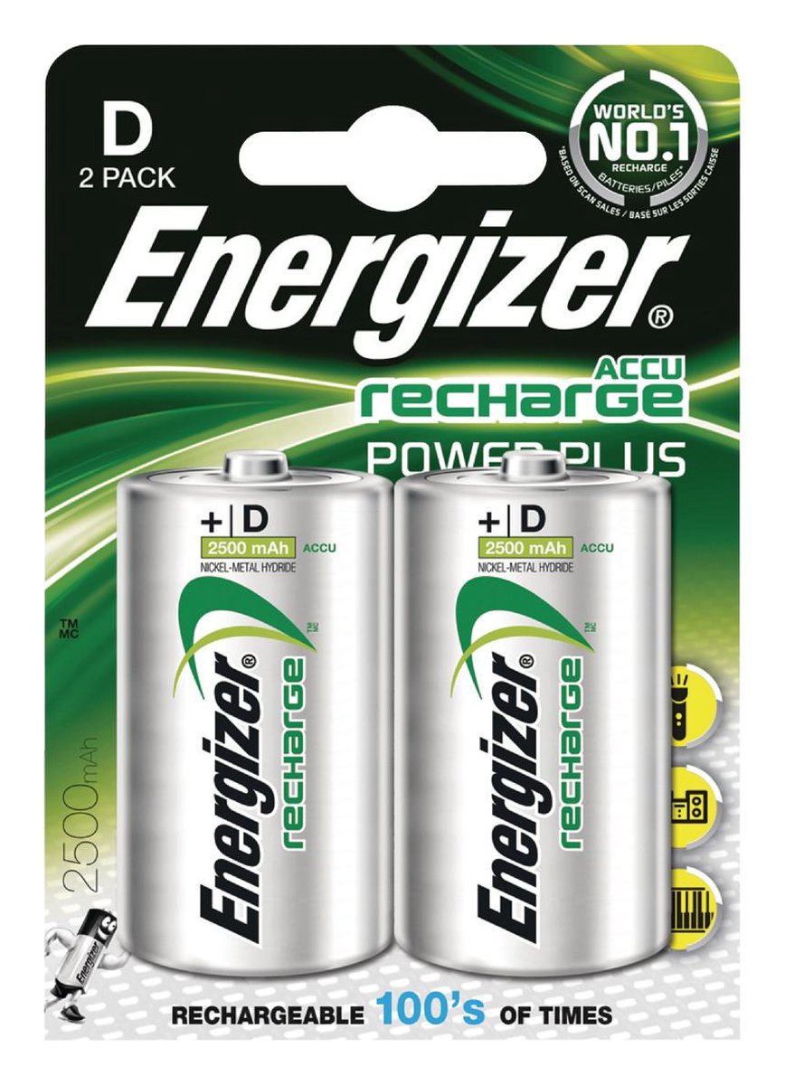 Energizer Power Plus HR20 Laddbart batteri D (R20) NiMH 2500 mAh 1.2 V 2 st