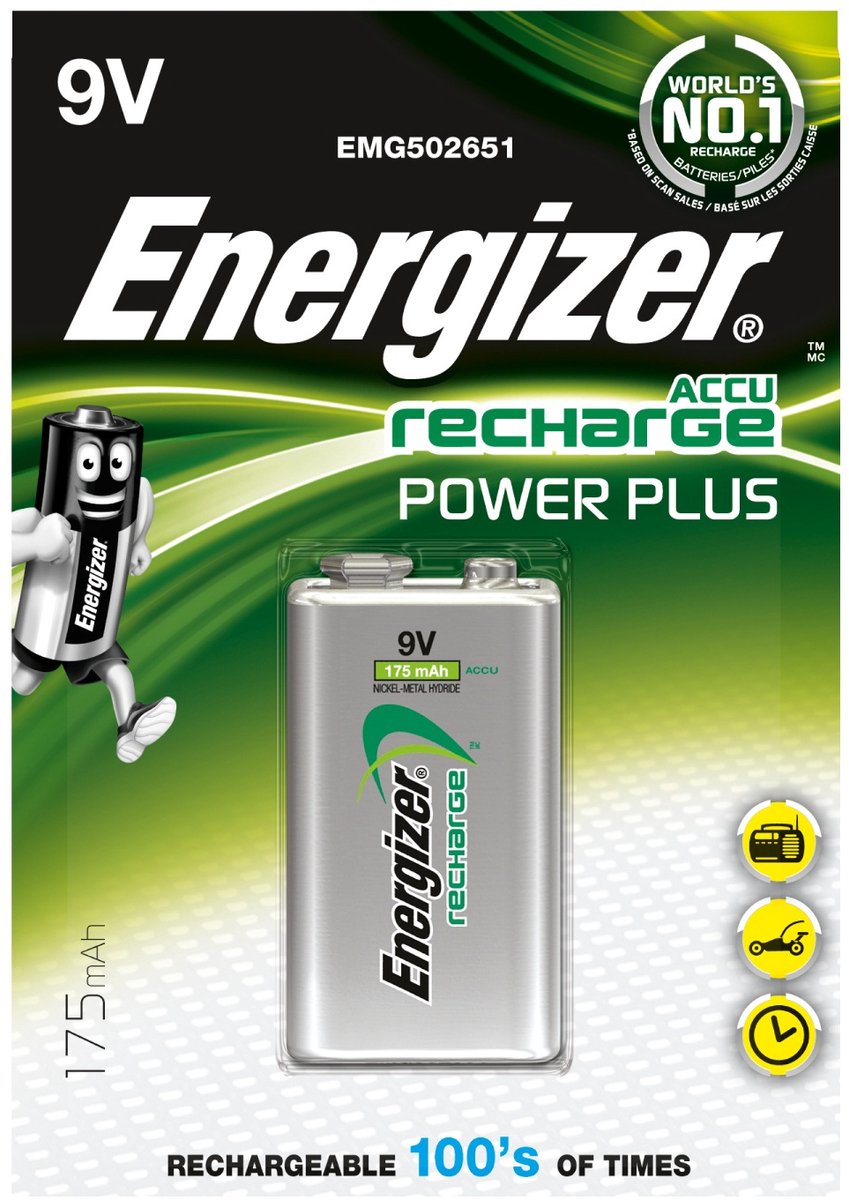 Laddbart batteri 9 V Energizer Power Plus 6LR61 NiMH 8.4 V 175 mAh 1 st