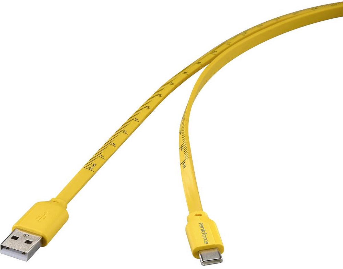 Renkforce USB-kabel USB 2.0 USB-C®-kontakt, USB-A kontakt 1.00 m Gul Måtttryck (metrisk) RF-6721076