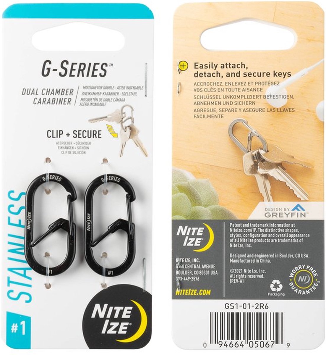 NITE Ize Nyckelkarbinhake NI-GS1-01-2R6 Svart 2 st