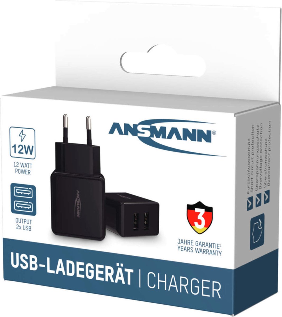 Ansmann HomeCharger HC212 USB-laddare 12 W 2x USB-A Svart Inomhus