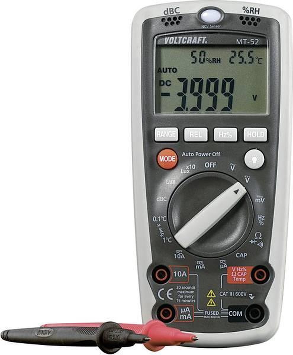 VOLTCRAFT MT-52 Handmultimeter digital Miljö-mätfunktion CAT III 600 V Display (Beräkningar): 4000