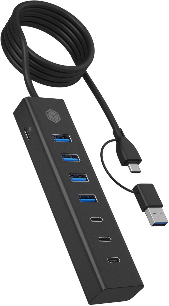ICY BOX 61065 USB-hubb Svart IB-HUB1737-C3