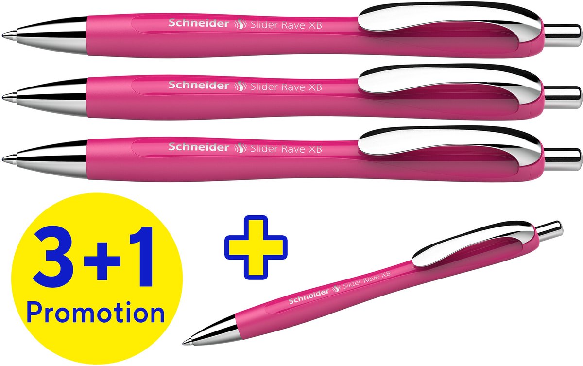 Schneider Schreibgeräte Slider Rave XB 132554 Kulspetspenna 0.7 mm Skrivfärg: Blå 4 st
