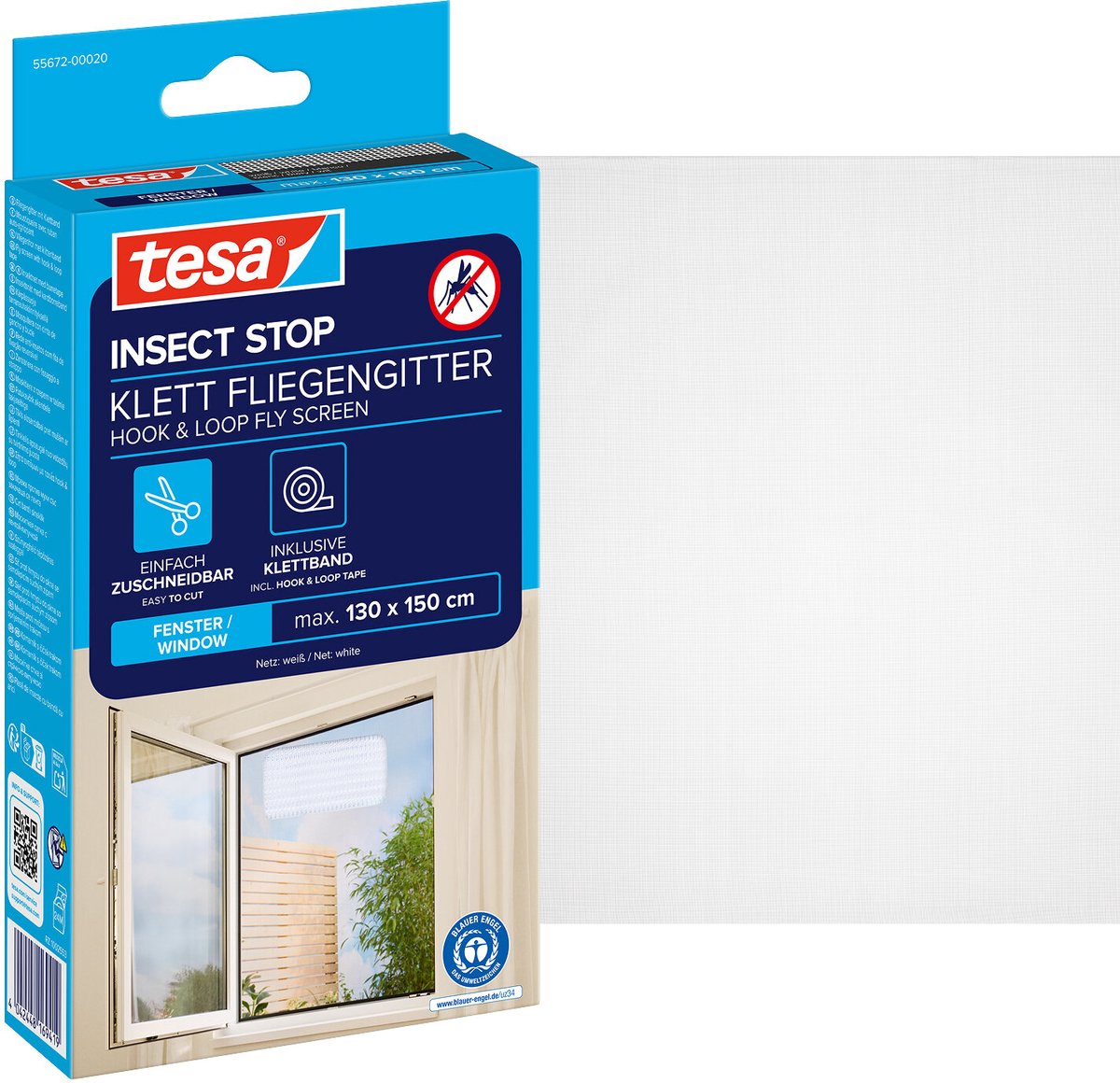 tesa Klett 55672-00020-03 Flugnät (B x H) 1500 mm x 1300 mm Vit 1 st