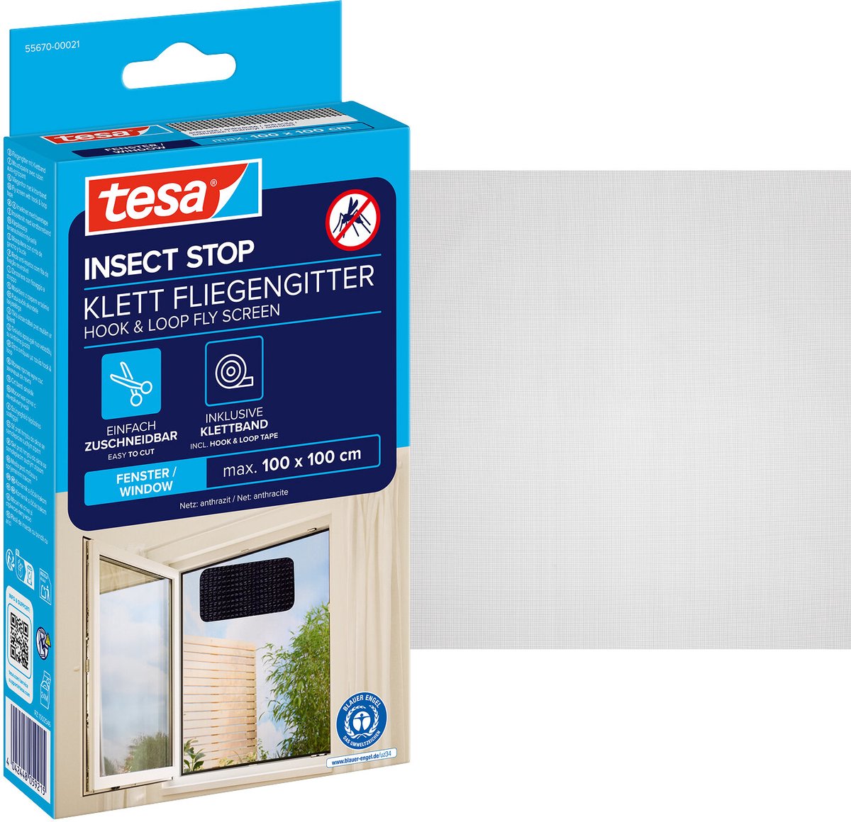 tesa Klett 55670-00021-03 Flugnät (B x H) 1000 mm x 1000 mm Antracit 1 st