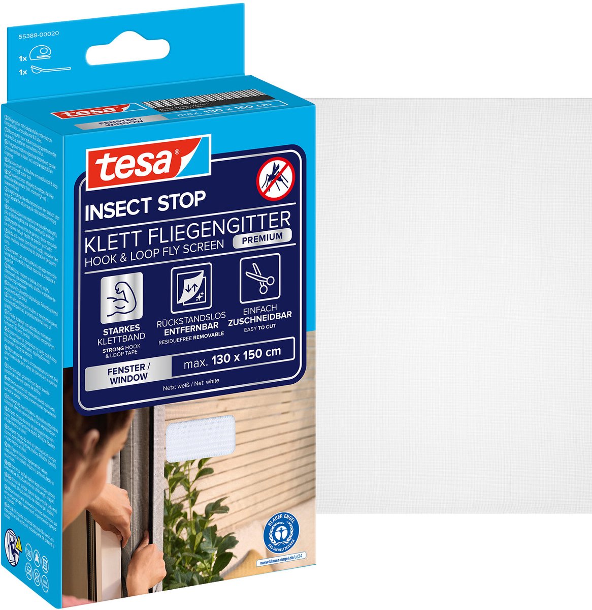 tesa Insect Stop PREMIUM 55388-00020-00 Flugnät (B x H) 1500 mm x 1300 mm Vit 1 st