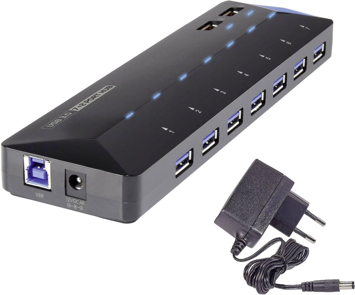 Renkforce 7 Port USB-hubb med snabb-laddning, med status-LED Svart