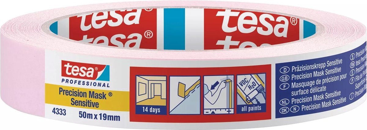tesa PRECISION SENSITIVE 04333-00017-02 Maskeringstejp Precisionskrepp® Ljusrosa (L x B) 50 m x 19 mm 1 st