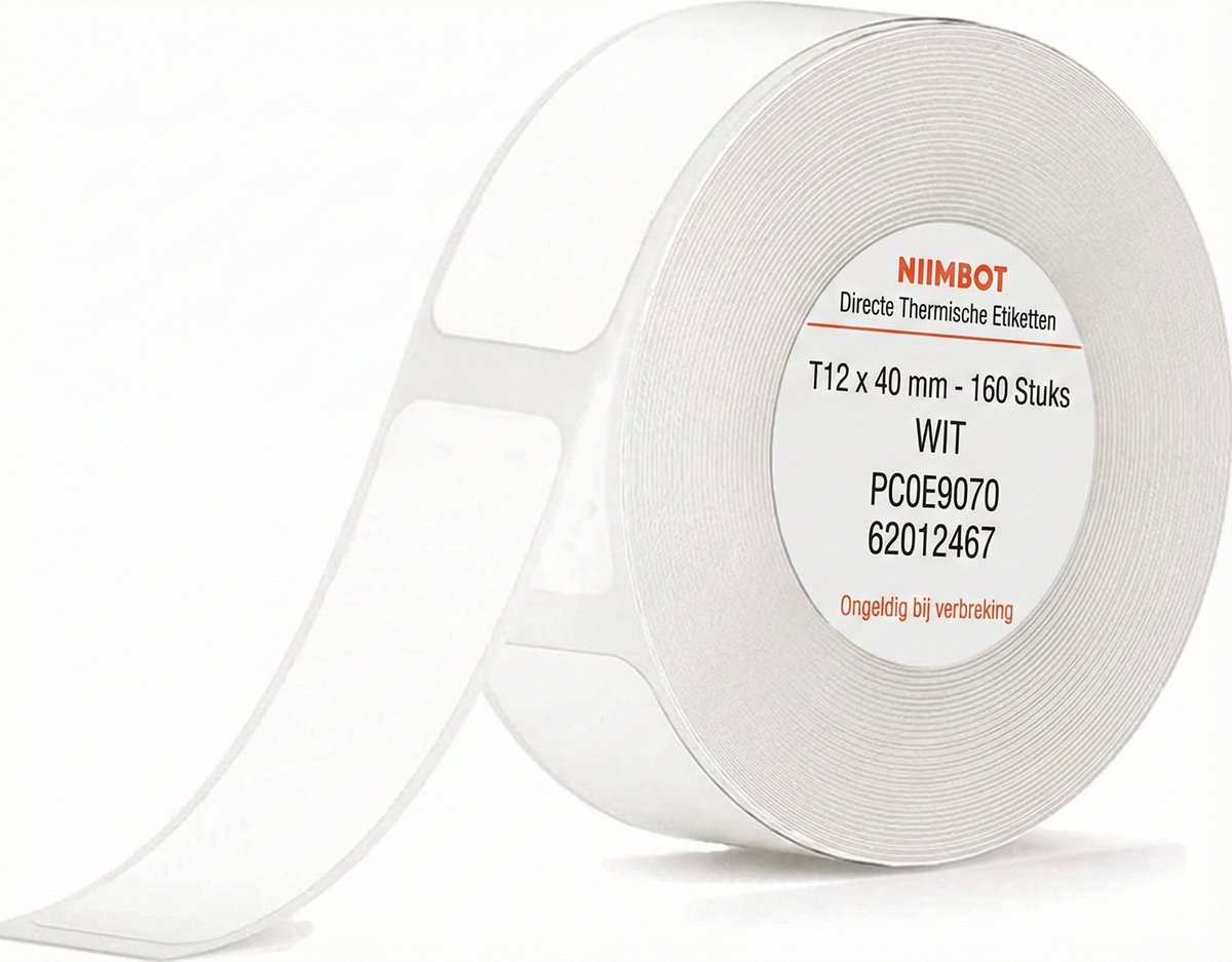 NIIMBOT Etikett rulle 40 x 12 mm Vit 155 st A2A68601601 Universaletiketter