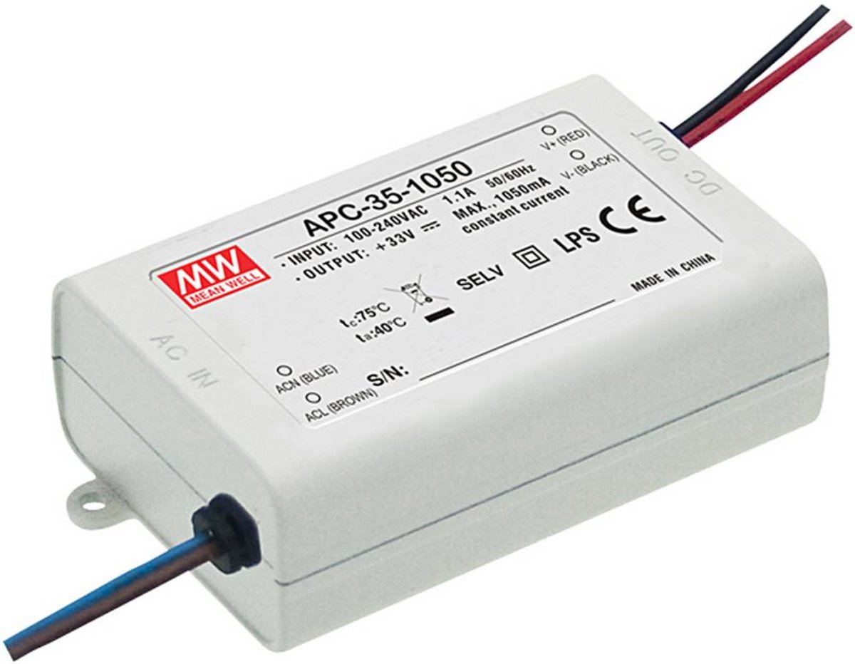 MEAN WELL APC-35-500 LED driver Konstantström 35 W 0.5 A 25 - 70 V/DC inte dimbar, Överbelastningsskydd 1 st