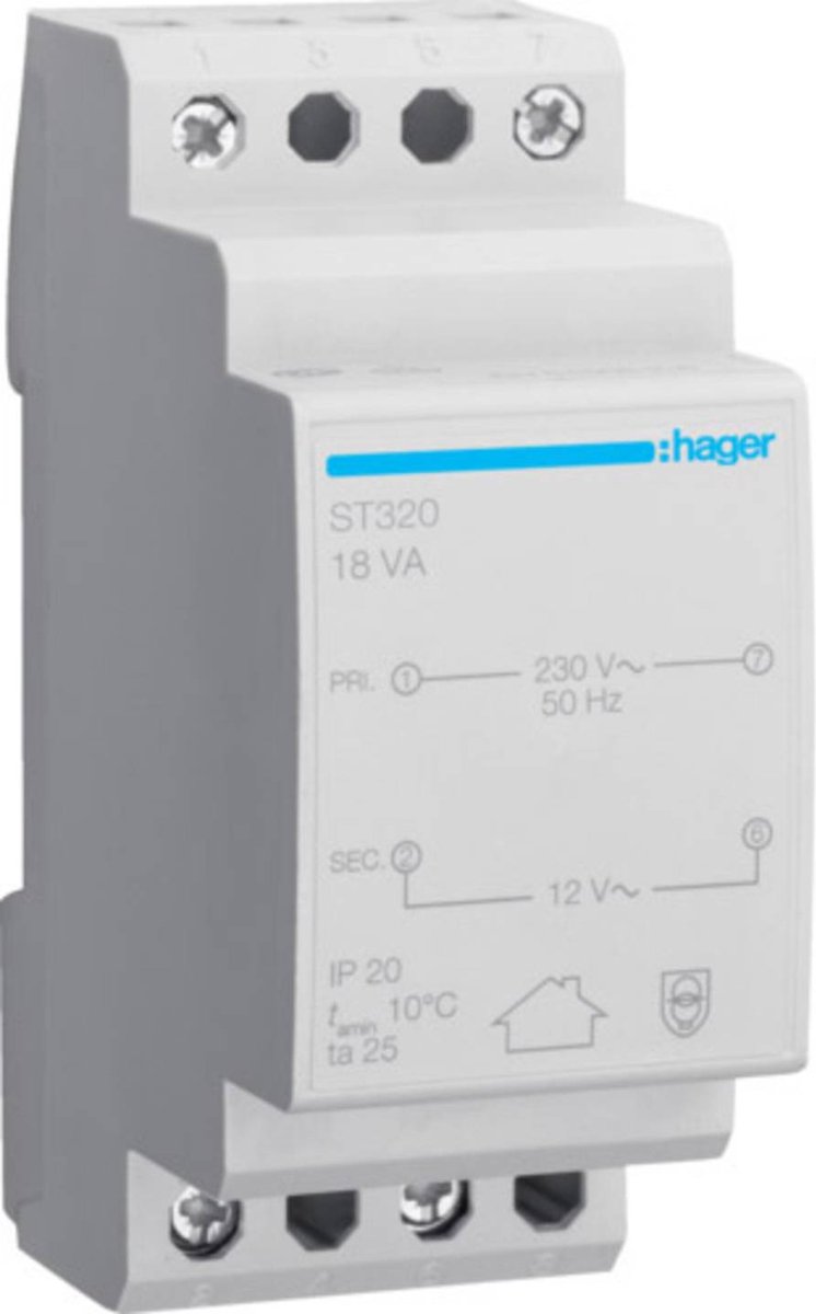 Hager ST320 Säkerhetstransformator 12 V 1.5 A