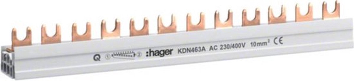 Hager KDN463A HAGER fasskena 3P+N 10q 12 mod gaffel KDN4 63A Phase busbar Flerfärgad 4-polig 63 A 1 st