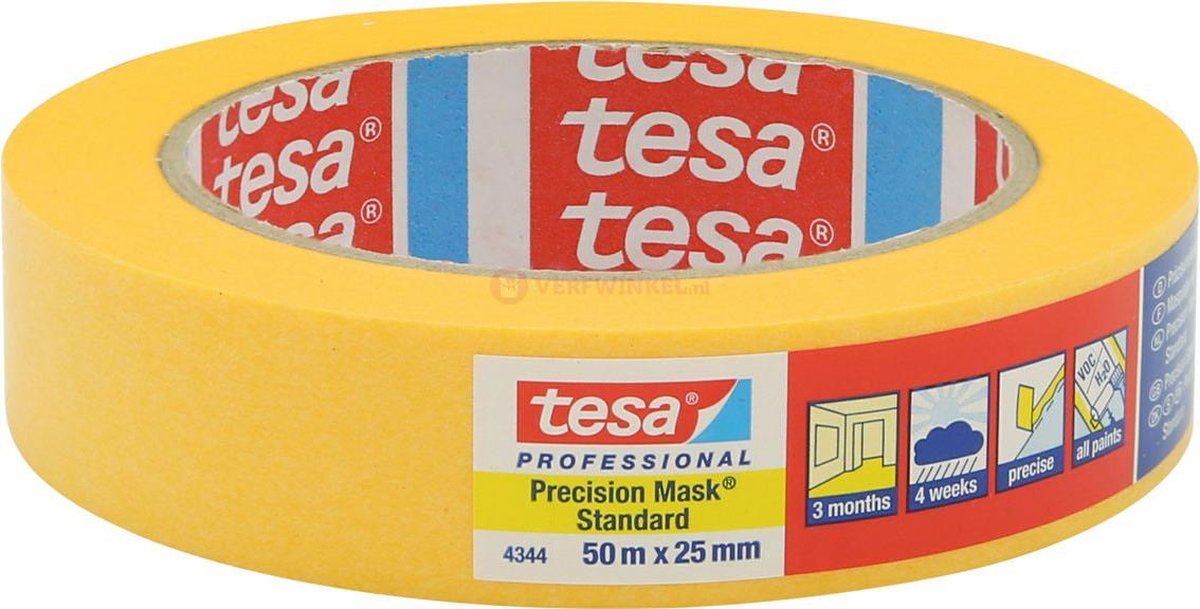 tesa PRECISION STANDARD 04344-00003-00 Maskeringstejp Precisionskrepp® Gul (L x B) 50 m x 25 mm 1 st