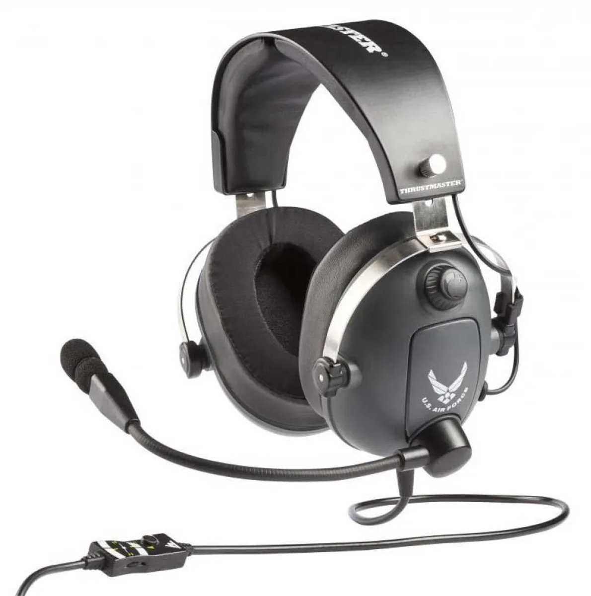 Thrustmaster ThrustMaster T.Flight - U.S. Air Force Edition Over Ear-hörlurar Sladd Stereo Grå, Metallic Volymkontroll, Mikrofonljudavstängning Spel