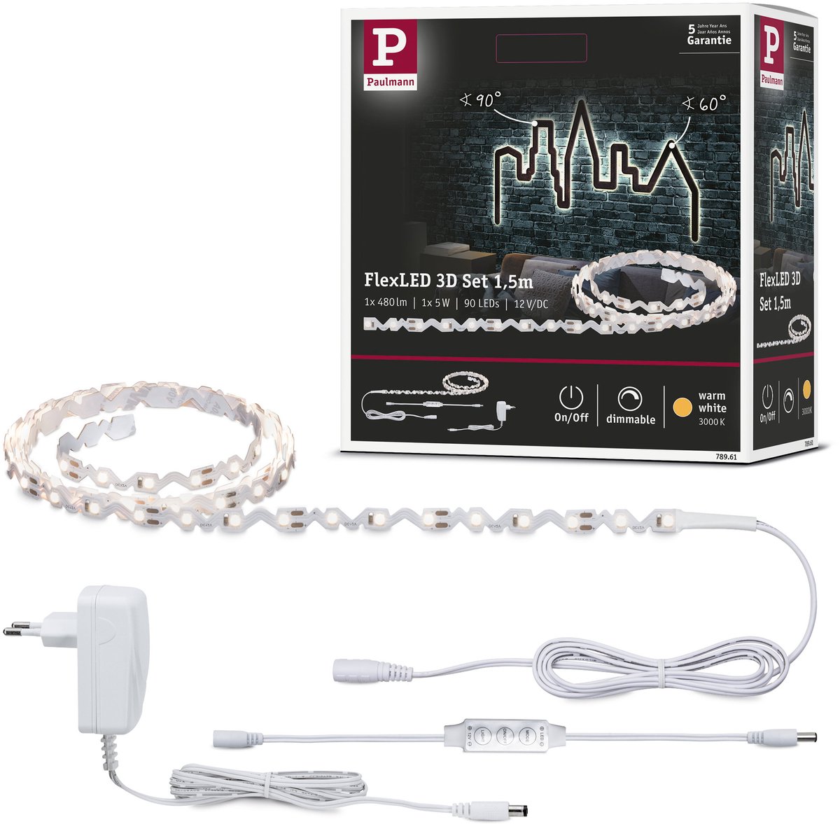 Paulmann FlexLED 3D 78961 LED-list bas-set med kontakt 12 V 1.5 m Varmvit 1 st