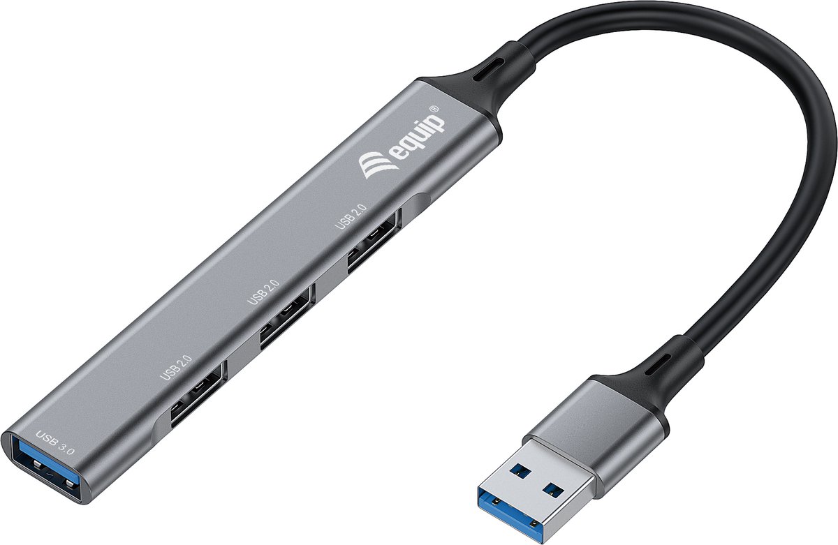 Equip 128960 USB-hubb 4 Port USB-A USB 3.0 5 GBit/s Svart, Grå 128960