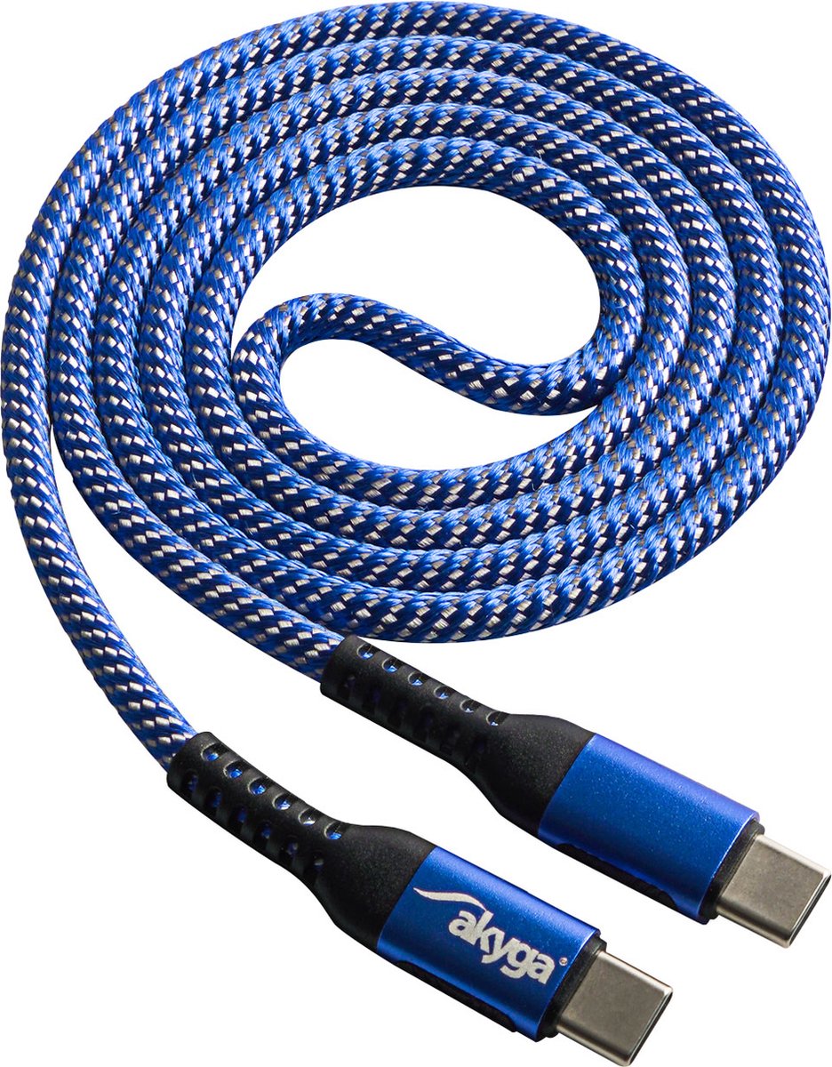 Akyga USB-kabel USB 2.0 USB-C®-kontakt, USB-C®-kontakt 1.00 m Blå Mycket slitstark AK-USB-37