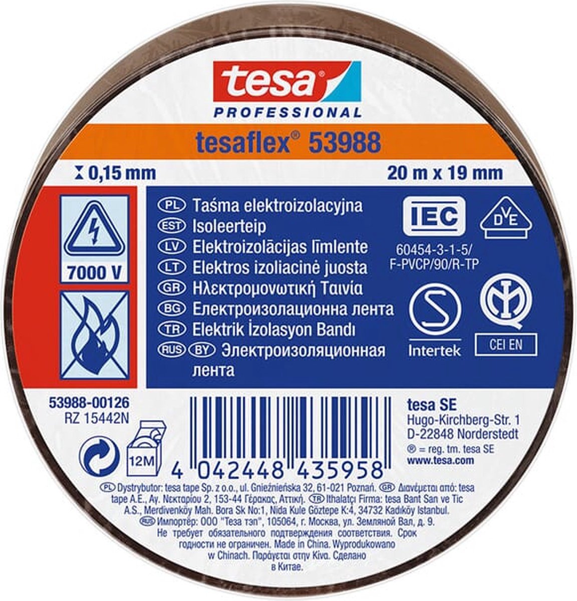 tesa 53988-00121-00 Isoleringstejp tesa® Professional Brun (L x B) 20 m x 19 mm 1 st