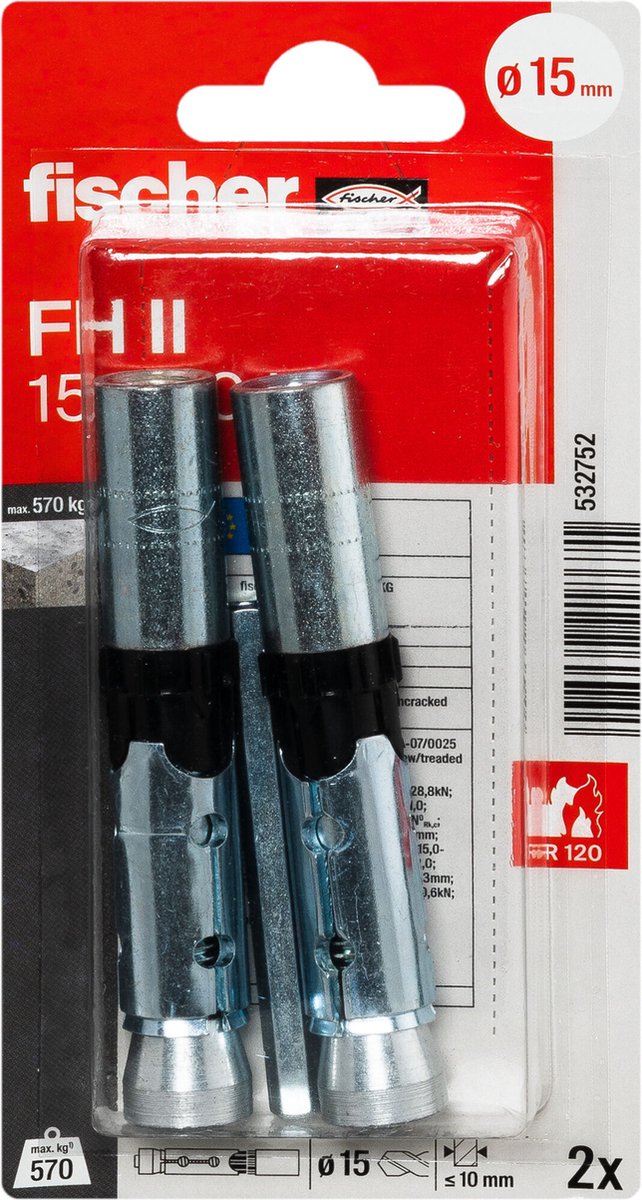 Fischer 532752 FH II 15/M10 I K NV Högprestationsankare 15 mm 1 set
