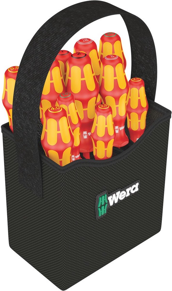 Wera Kraftform 2go 100 Skruvmejsel set VDE 11 delar Spår, Stjärnspår Pozidriv, Stjärnspår Phillips, Inner-sextandhålsgrepp (TX)