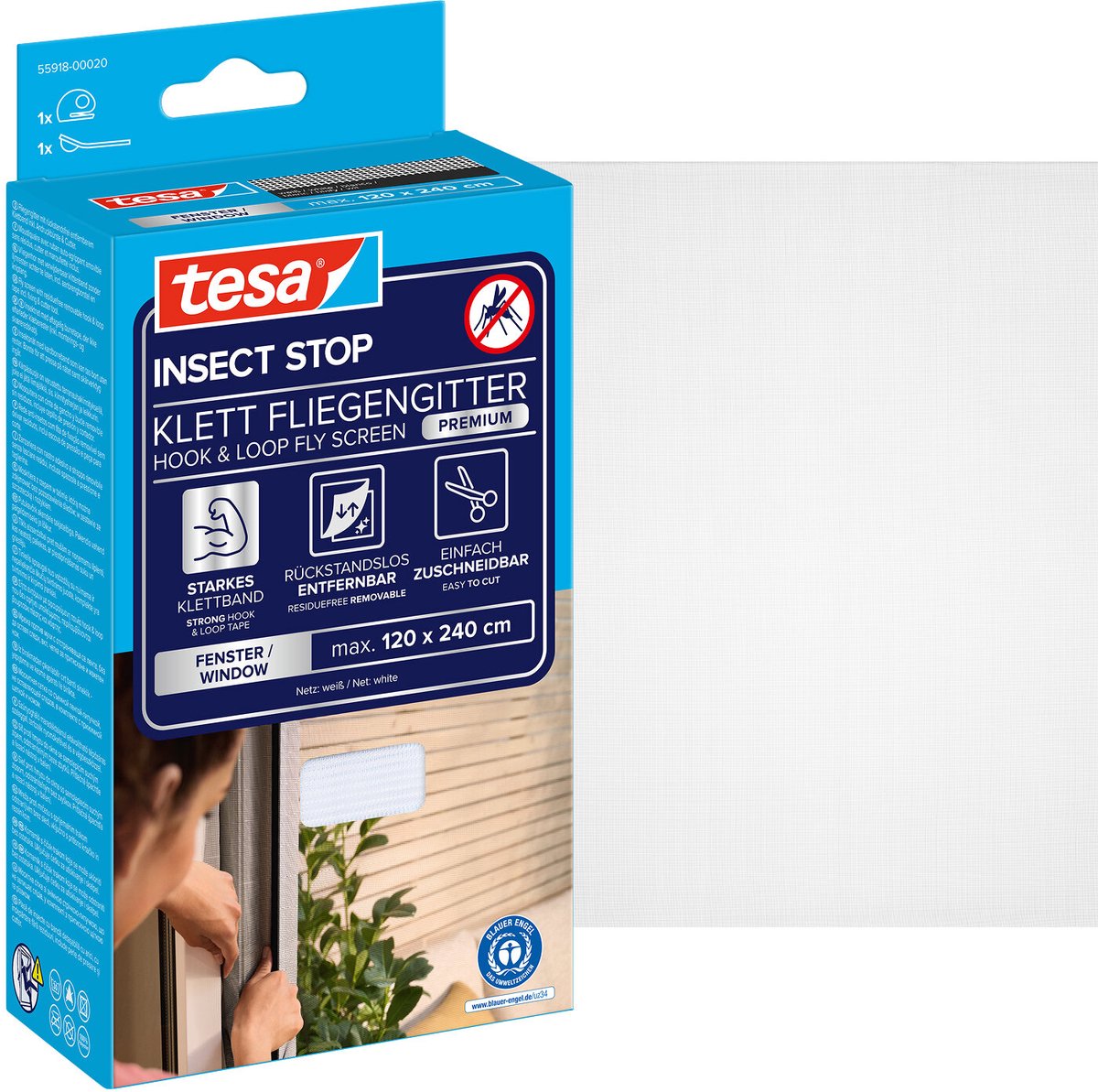 tesa Insect Stop PREMIUM 55918-00020-00 Flugnät (B x H) 1200 mm x 2400 mm Vit 1 st