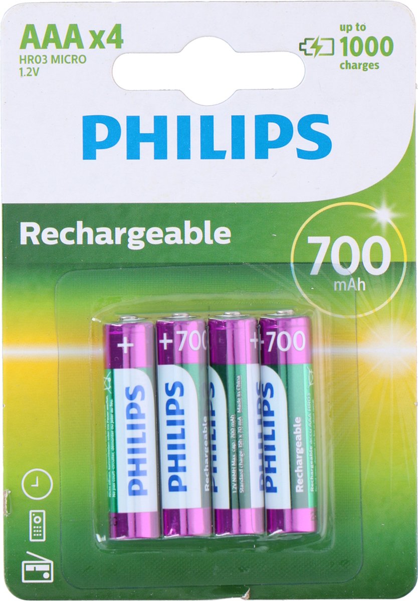 Philips HR03 Laddbart batteri AAA (R03) NiMH 700 mAh 1.2 V 4 st