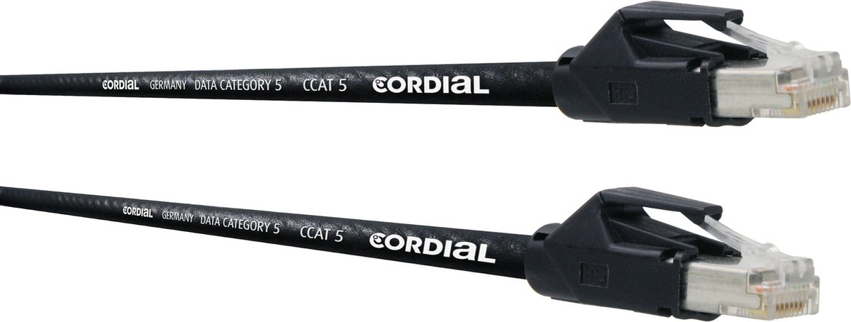 Cordial 15539 RJ45 Nätverkkabel, Patchkabel CAT 5e S/UTP 10.00 m Svart PUR-hölje 1 st