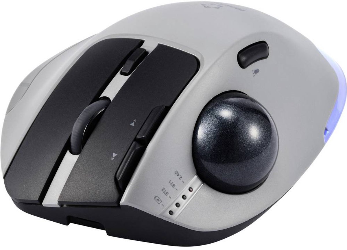 Renkforce RF-WLEM-500 Trackball Sladdlös, Trådlös, Bluetooth Optisk Grå, Svart 7 Knappar 400 dpi, 800 dpi, 1600 dpi, 2400 dpi, 4800 dpi Ergonomisk,