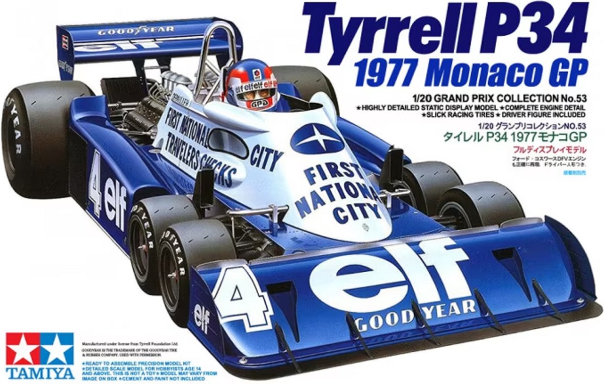 Tamiya 300020053 Tyrrell P34 Six Wheeler Monaco GP77 Bilmodell byggsats 1:20