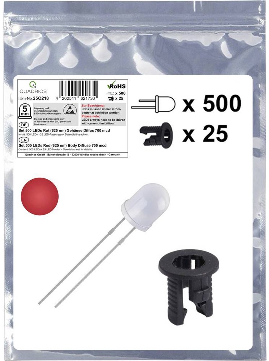 Quadrios 25O218 LED sortiment Röd Rund 5 mm 700 mcd 20 mA 2.0 V