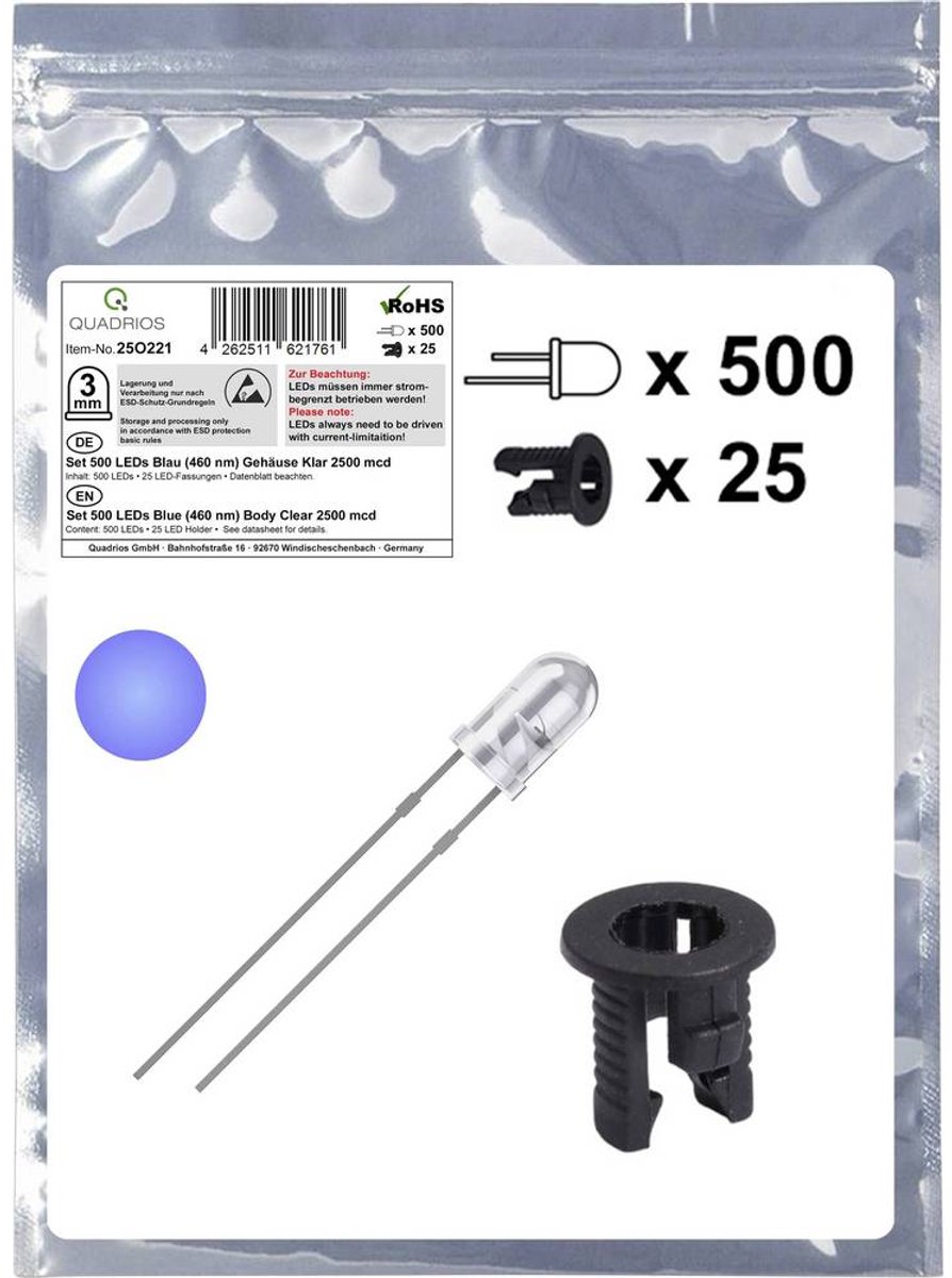 Quadrios 25O221 LED sortiment Blå Rund 3 mm 2500 mcd 20 mA 3.0 V
