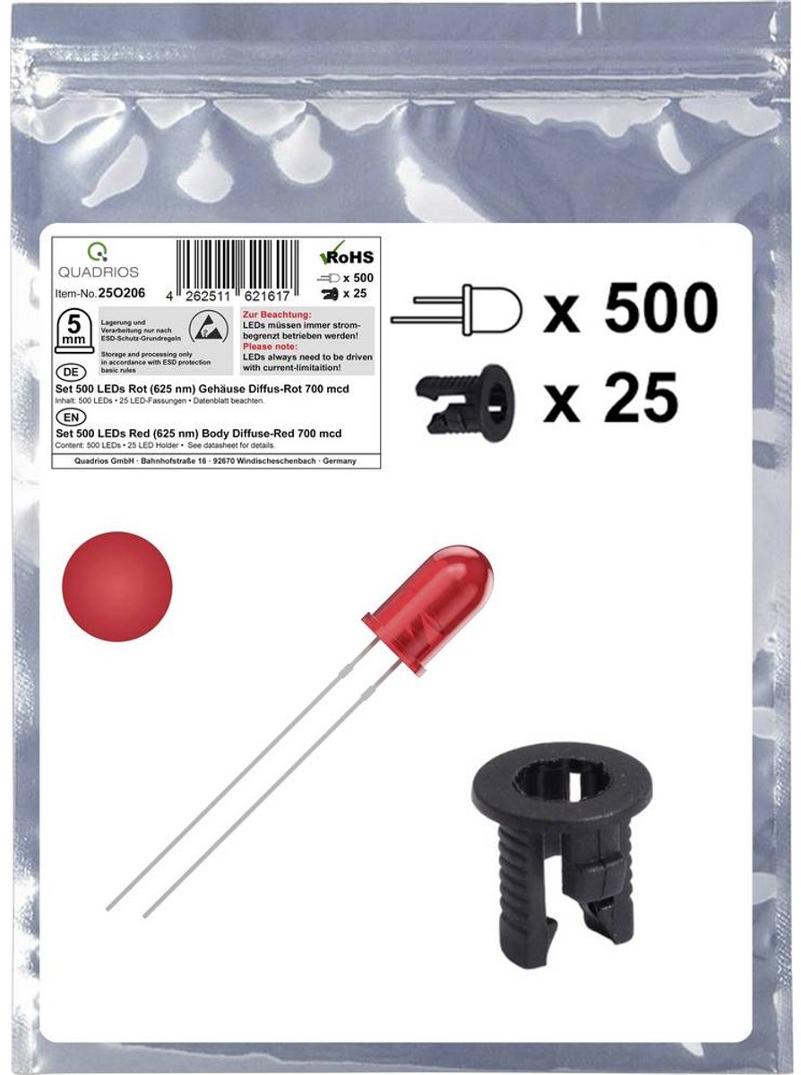 Quadrios 25O206 LED sortiment Röd Rund 5 mm 700 mcd 20 mA 2.0 V