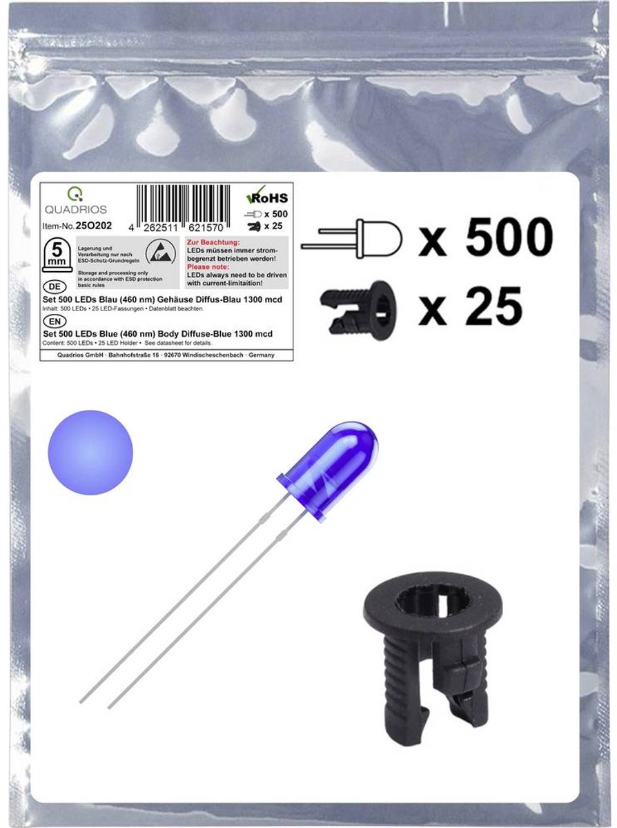Quadrios 25O202 LED sortiment Blå Rund 5 mm 1300 mcd 20 mA 3.0 V Piece