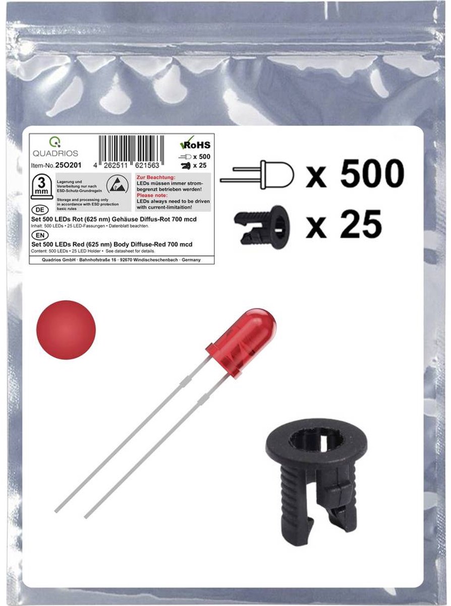 Quadrios 25O201 LED sortiment Röd Rund 3 mm 700 mcd 20 mA 2.0 V Package