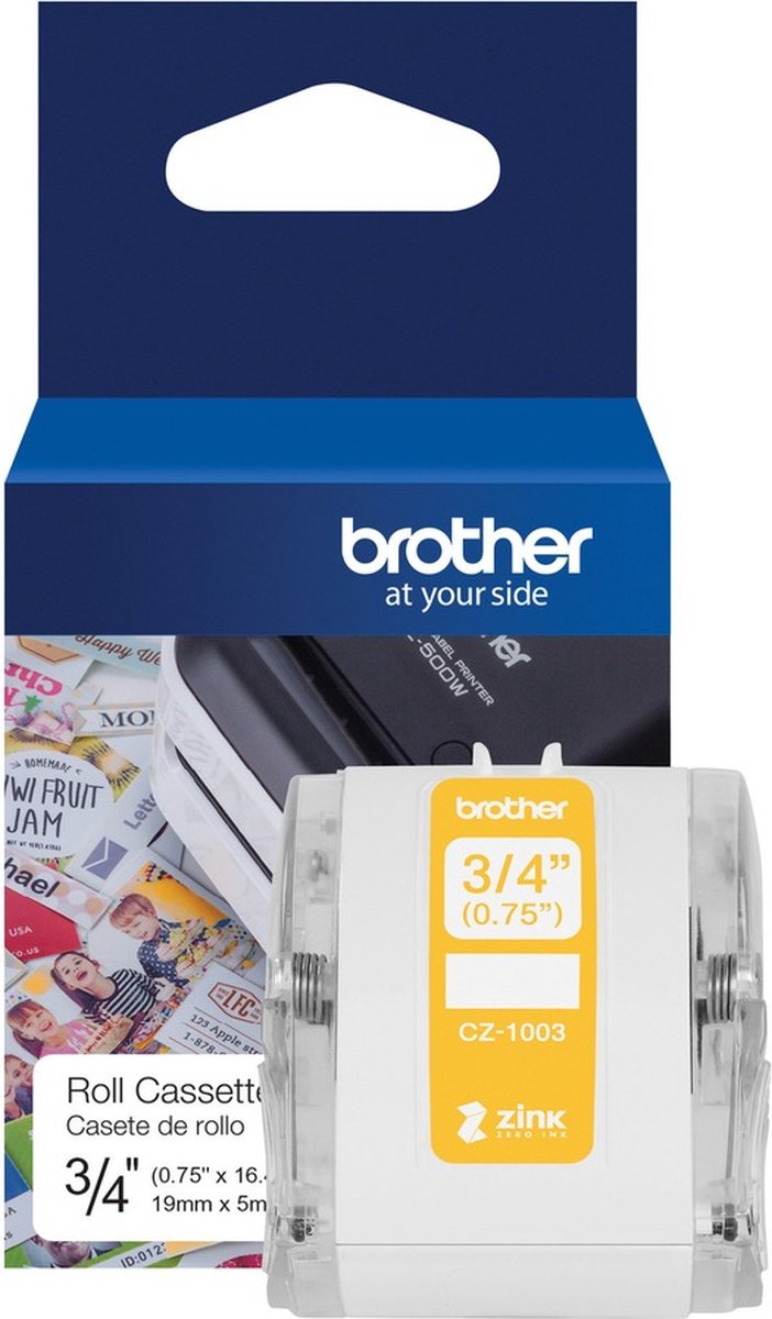 Brother Etikettrulle 19 x 19 mm Papper Vit 1 st Permanent CZ1003 Färgetikettrulle