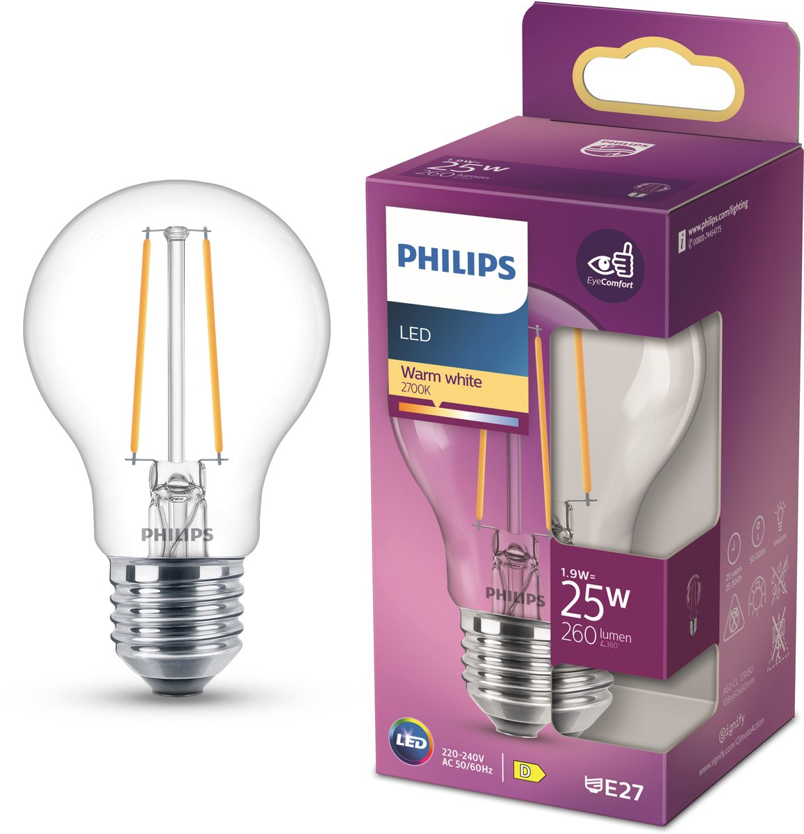 Philips LED 76321300 LED-lamp EEK E (A - G) E27 Päronform 2.2 W = 25 W Varmvit (Ø x L) 6 cm x 10.4 cm 1 st