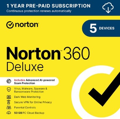Norton 360 Deluxe Antivirus security Commercial 1 license(s) 1 year(s)